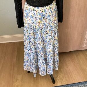 NWT Chaps Tiered prairie maxi Skirt Floral boho cotton summer cottagecore blue L